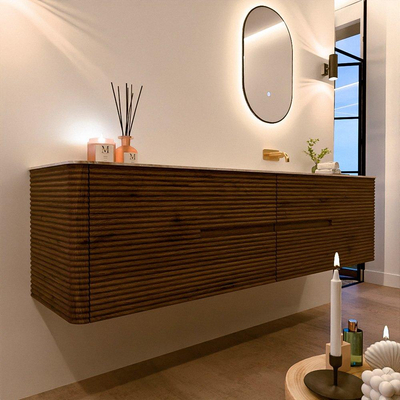 Mondiaz CIRO-DLUX Badkamermeubelset - 190x45x50cm - Solid surface wastafel Frappe - 1 wasbak Rechts - zonder kraangaten - 4 lades - Dusk