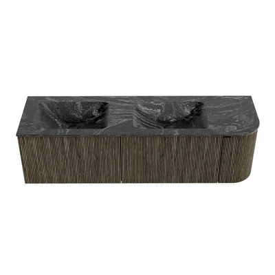 Mondiaz KURVE-DLUX Ensemble de meubles de salle de bains - 155x46x40cm - 2 tiroirs - 1 porte - lavabo solid surface - double / gauche - 2 trous de robinet - Shadow