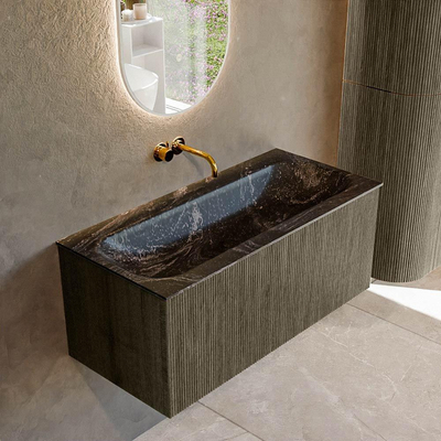 Mondiaz KURVE-DLUX Badkamermeubelset - 100x46x40cm - 1 lade - wastafel solid surface - midden - zonder kraangat - Shadow