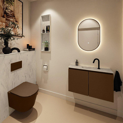 MONDIAZ TURE-DLUX Meuble toilette - 80cm - Rust - EDEN - vasque Opalo - position centrale - 1 trou de robinet