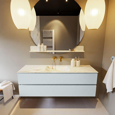 Mondiaz VICA-DLUX ensemble de meuble de salle de bain - 150cm - meuble sous-vasque argile - 2 tiroirs - lavabo encastré nuage milieu - sans trous de robinet - version haute 60cm - frape