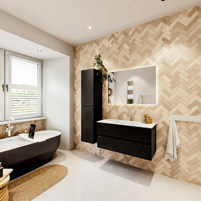 MONDIAZ VICA 100cm meuble sous lavabo Urban 2 tiroirs. Lavabo CLOUD milieu 1 trou de robinet, couleur Talc.