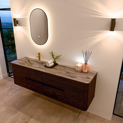 Mondiaz CIRO-DLUX Meuble de salle de bains - 170x45x50cm - Plan vasque solid surface Sombra - 1 lavabo à gauche - 1 trou de robinetterie - 4 tiroirs - Noyer