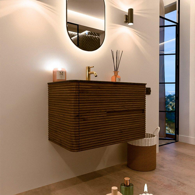 Mondiaz CIRO-DLUX Badkamermeubelset - 80x45x50cm - Solid surface wastafel Lava - 1 wasbak Midden - 1 kraangat - 2 lades - Dusk