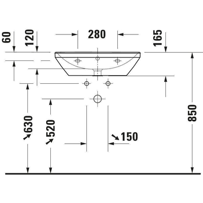 Duravit d-neo lavabo 60x44x16.5cm 1 trou pour robinetterie rectangle céramique blanc