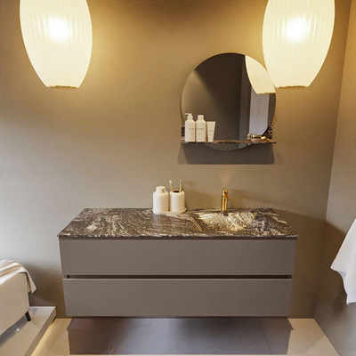 Mondiaz VICA-DLUX ensemble de meuble de salle de bain - 130cm - meuble sous-vasque fumée - 2 tiroirs - lavabo encastré nuage droite - 1 trou de robinet - version haute 60cm - lave