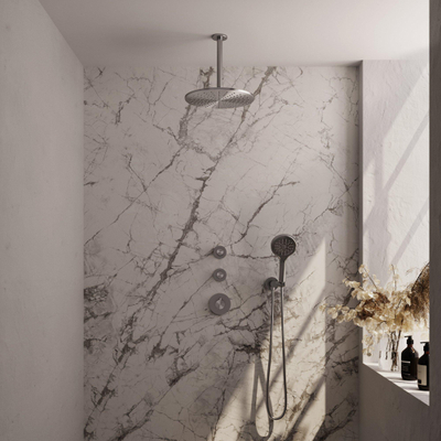 Brauer Douche pluie encastrable brossé - douche principale 30cm - bras plafond 20cm - 3 boutons sculptés - douchette ronde 3 positions - PVD - inox brossé