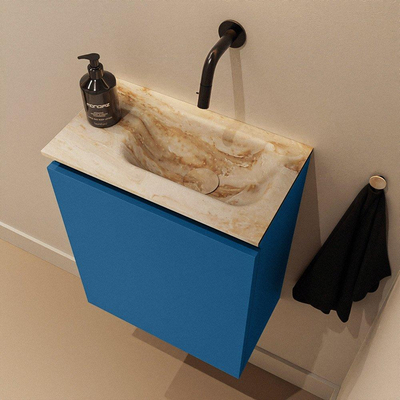 MONDIAZ TURE-DLUX Meuble de toilettes 40cm Jeans. EDEN lavabo Frappe position à droite. Sans trou de robinet.