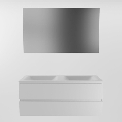 Mondiaz Aivy badmeubelset - 120x45x50cm - 0 kraangaten - 2 wasbakken talc Solid surface - Links en rechts - 2 lades - Met spiegel - MDF Talc