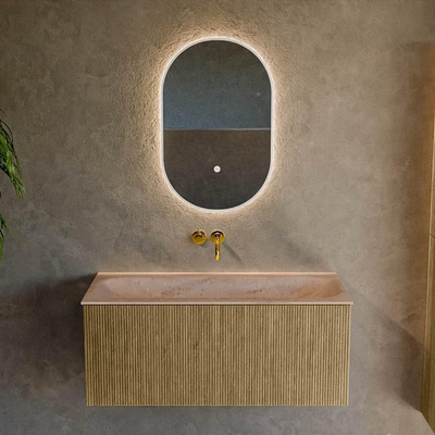 MONDIAZ KURVE-DLUX Meuble de salle de bains 100cm couleur Dusk avec 1 tiroir et 0 porte. Lavabo BIG MEDIUM Centré sans trou de robinet Saba.