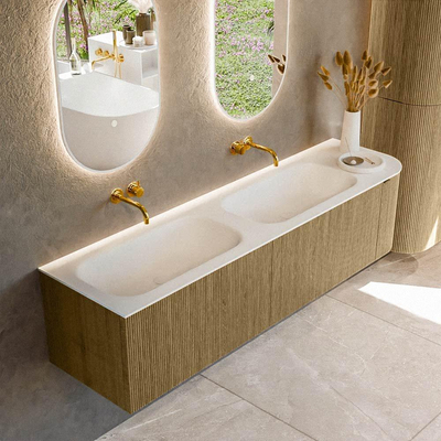 Mondiaz KURVE Badkamermeubelset - 175x46x40cm - 2 lade - 1 deur - wastafel solid surface - dubbel / links - zonder kraangat - Dusk