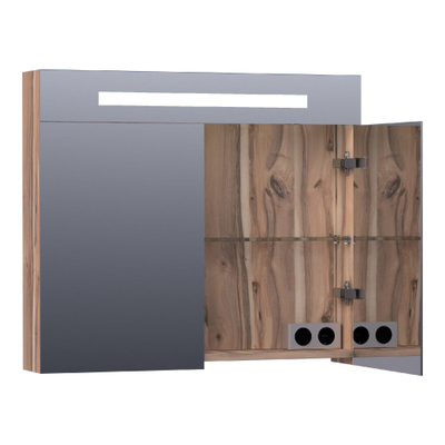 BRAUER Double Face Spiegelkast - 80x70x15cm - verlichting - geintegreerd - 2 links- rechtsdraaiende spiegeldeur - MFC - Almond