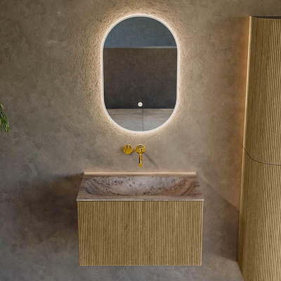 MONDIAZ KURVE-DLUX Meuble de salle de bains 70 cm couleur Dusk avec 1 tiroir et 0 porte. Lavabo BIG SMALL Central sans trou de robinet Oza.