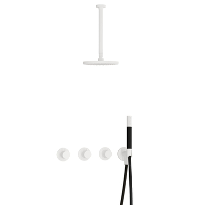 Hotbath Cobber IBS70 Regendoucheset inbouw - 30cm plafondarm - 20cm ronde hoofddouche - staafhanddouche - wit mat