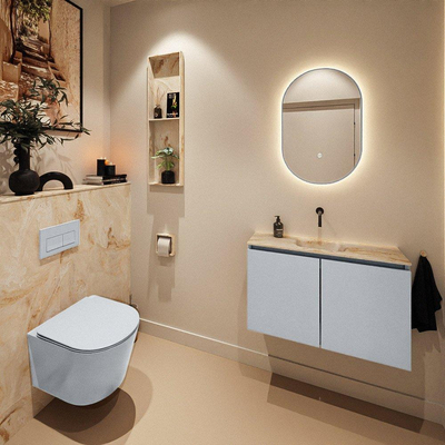 MONDIAZ TURE-DLUX Meuble toilette - 80cm - Clay - EDEN - vasque Frappe - position centrale - sans trou de robinet