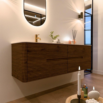 Mondiaz CIRO-DLUX Meuble de salle de bains - 160x45x50cm - Plan-vasque Solid surface Meli - 1 lavabo à gauche - 1 trou de robinet - 4 tiroirs - Dusk