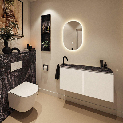 MONDIAZ TURE-DLUX 100cm toiletmeubel Talc. EDEN wastafel Lava positie links. Met 1 kraangat.