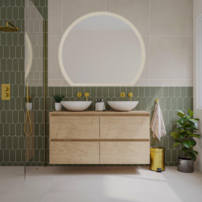 Saniclass Holz Pure Meuble de salle de bain - 120x45x60cm - plan de toilette - sans trous de robinet - 4 tiroirs - Chêne Natural
