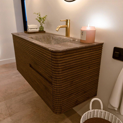 Mondiaz CIRO-DLUX Meuble de salle de bains - 110x45x50cm - Plan vasque Solid surface Oza - 1 lavabo à droite - 1 trou de robinet - 2 tiroirs - Dusk