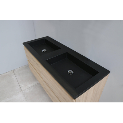 Basic Bella Meuble salle de bains avec lavabo acrylique Noir 120x55x46cm sans trous de robinet Chêne
