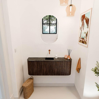 Mondiaz JOYA-DLUX 113.2cm toiletmeubel - ronding links en rechts kleur Walnut - Wastafel FAYE positie Midden Zonder kraangat kleur Lava.