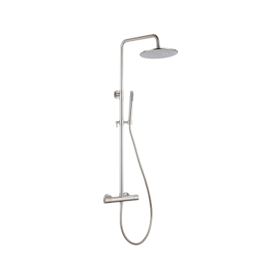 Fortifura Calvi Colonne de douche thermostatique - pomme de douche 25cm - flexible lisse - douchette stylo - inox brossé PVD