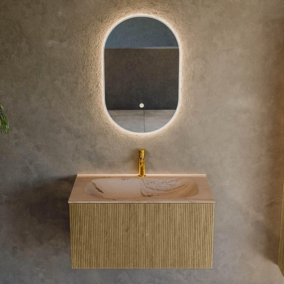 MONDIAZ KURVE-DLUX Meuble de salle de bains 80 cm couleur Dusk avec 1 tiroir et 0 porte. Plan-vasque BIG SMALL Central 1 trou de robinet Arena.