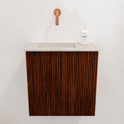 Mondiaz JOYA-DLUX 40cm toiletmeubel - kleur Ruby - Wastafel FAYE positie Links Zonder kraangat kleur Ostra.