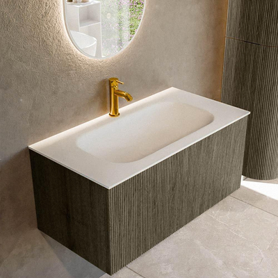 Mondiaz KURVE Ensemble de meuble de salle de bain - 90x46x40cm - 1 tiroir - lavabo en solid surface - milieu - 1 trou de robinet - Shadow
