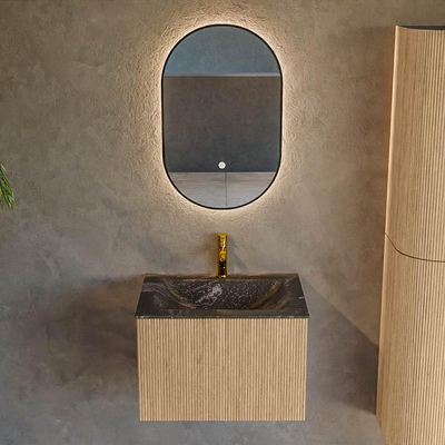 MONDIAZ KURVE-DLUX 60cm Meuble salle de bain - couleur Oak - 1 tiroir - vasque CLOUD centre - 1 trou de robinet - couleur Lava