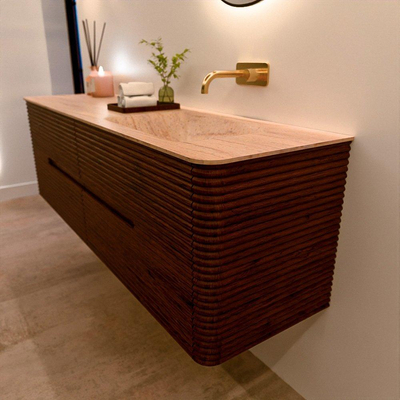 Mondiaz CIRO-DLUX Badkamermeubelset - 160x45x50cm - Solid surface wastafel Saba - 1 wasbak Rechts - zonder kraangaten - 4 lades - Ruby