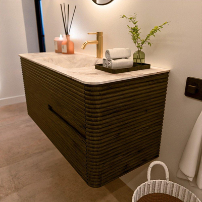 Mondiaz CIRO-DLUX Meuble de salle de bains - 110x45x50cm - Plan vasque solid surface Frappe - 1 lavabo central - 1 trou de robinet - 2 tiroirs - Shadow