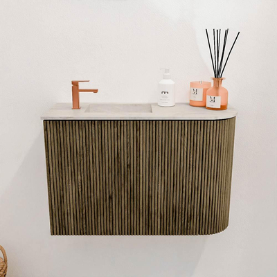 Mondiaz JOYA-DLUX 61.6cm toiletmeubel - ronding rechts kleur Dusk - Wastafel FAYE positie Links 1 kraangat kleur Ostra.