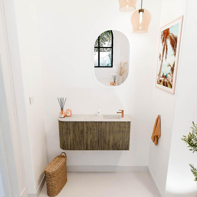 Mondiaz JOYA-DLUX 91.6cm toiletmeubel - ronding links kleur Dusk - Wastafel FAYE positie Rechts 1 kraangat kleur Ostra.