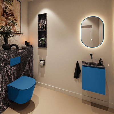 MONDIAZ TURE-DLUX Meuble toilette - 40cm - Jeans - EDEN - vasque Lava - position centrale - sans trou de robinet