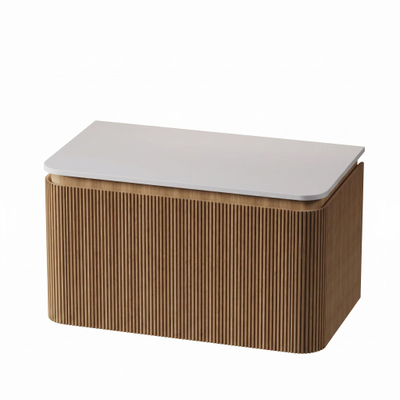 Royal Plaza Terra Edge Ensemble meuble de salle de bains - 80x44.7x46cm - plan de toilette solid surface blanc mat - 2 tiroirs - sandwood (chêne clair)