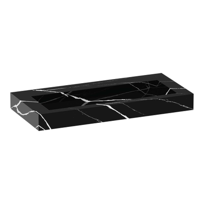 BRAUER Coral wastafel - 100x46x10cm - - 1 wasbak - 0 kraangaten - composiet - marmerlook - Nero Marquina