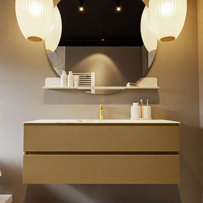 Mondiaz VICA-DLUX ensemble de meuble de salle de bain - 130cm - meuble sous-vasque oro - 2 tiroirs - lavabo encastré cloud milieu - 1 trou de robinet - version haute de 60cm - frape