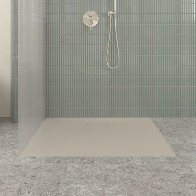 Villeroy & Boch Ecora douchebak - 100x80x3.5cm - afvoer lange zijde - almond (beige)