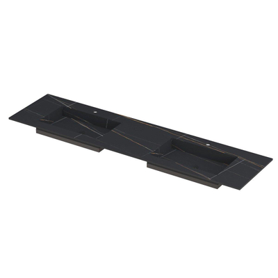 INK Post wastafel - 180x45x1cm - 2 wasbakken - 2 kraangaten - keramiek Lauren black mat