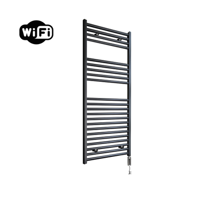 Sanicare HVW Elektrische Radiator - 111.8x45cm - 596W - wifi - thermostaat - chroom - rechtsonder - zwart