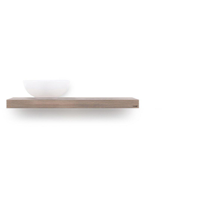 Looox Wood collection Solo plan sous vasque - 100x46cm - Avec suspension noir mat - Chêne massif vieux gris