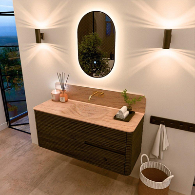 Mondiaz CIRO-DLUX Badkamermeubelset - 120x45x50cm - Solid surface wastafel Saba - 1 wasbak Midden - zonder kraangaten - 2 lades - Shadow