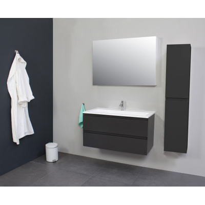 Basic Bella Meuble avec lavabo acrylique 100x55x46cm 1 trou de robinet avec miroir Anthracite mat