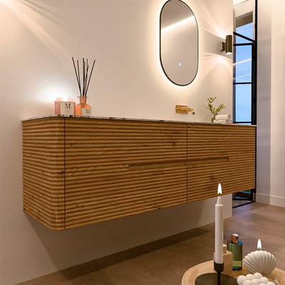 Mondiaz CIRO-DLUX Badkamermeubelset - 170x45x50cm - Solid surface wastafel Glace - 1 wasbak Rechts - zonder kraangaten - 4 lades - Oak
