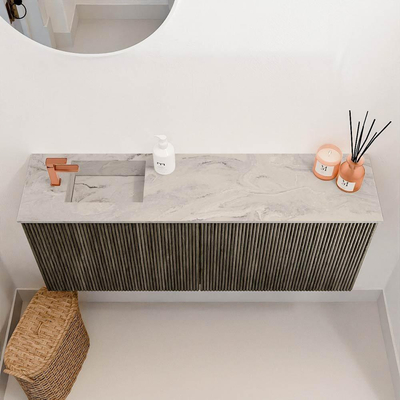 Mondiaz JOYA-DLUX 100cm meuble de salle de bains - couleur Shadow - Vasque FAYE position Gauche 1 trou de robinet couleur Glace.