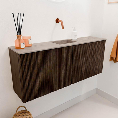 Mondiaz JOYA-DLUX 100cm toiletmeubel - kleur Walnut - Wastafel FAYE positie Midden Zonder kraangat kleur Saba.