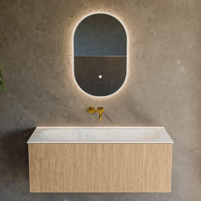 MONDIAZ KURVE-DLUX 110cm Meuble salle de bain - couleur Oak - 1 tiroir - vasque BIG MEDIUM centre - sans trou de robinet - couleur Opalo