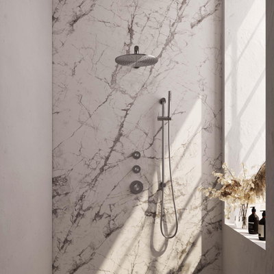 Brauer Douche pluie encastrée Carving brossé - douche principale 30cm - 3 boutons Carving - bras mural droit - glissière - douchette à main 1 fonction - PVD - inox brossé