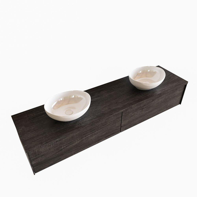 ENSEMBLE DE MEUBLE MONDIAZ LUSH - 180 cm - 2 tiroirs - lavabo BARCO - 2 lavabos - 0 trous de robinet - marron foncé